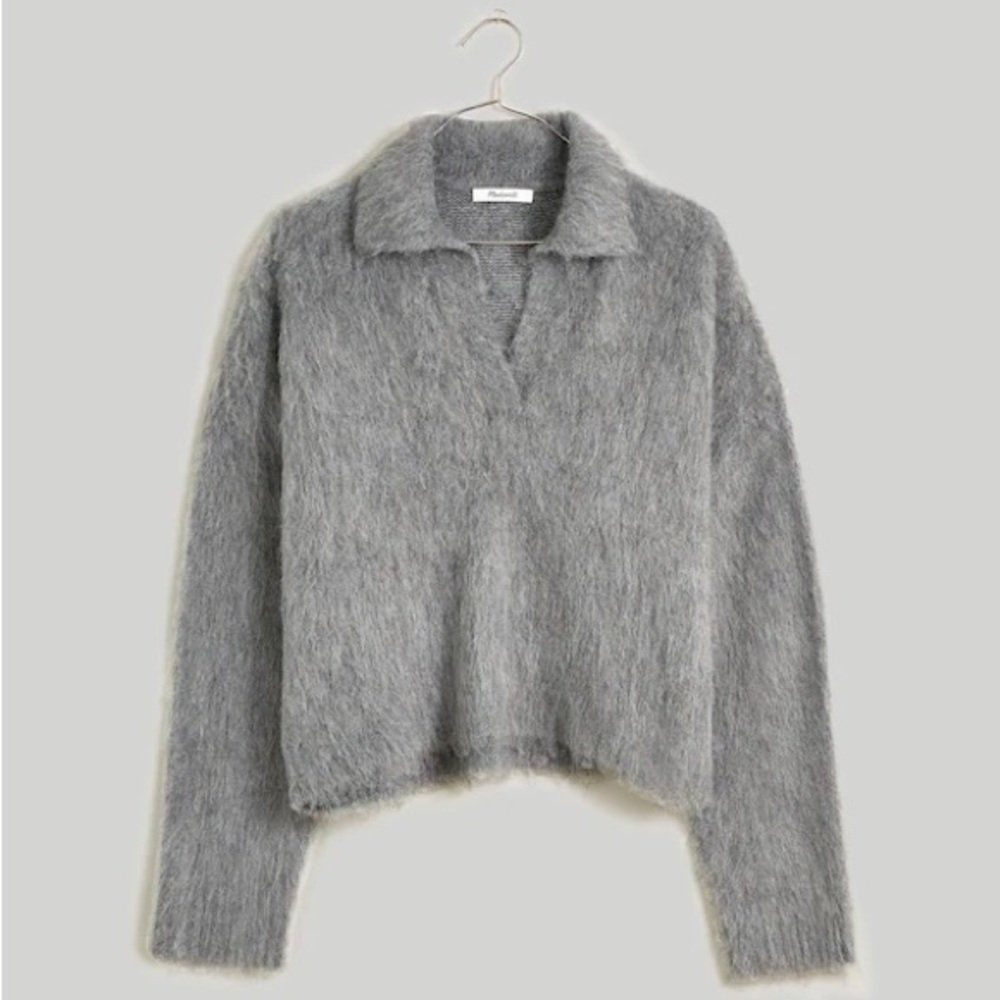 Madewell brushed polo sweater Gray V-Neck *worn once*